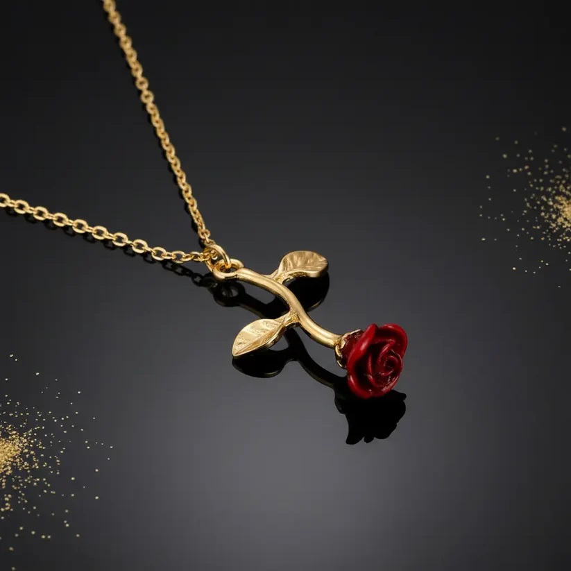 Romantic Falling Rose Pendant Necklace for Women – Trendy Gift Jewelry Pakistan